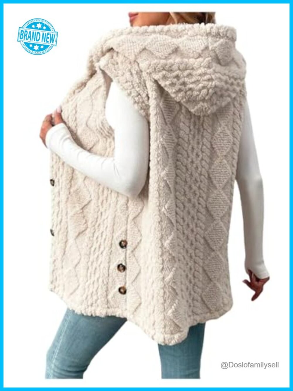 Women's Button Down Hooded Fleece Vest Sleeveless Loose Fit Outerwear